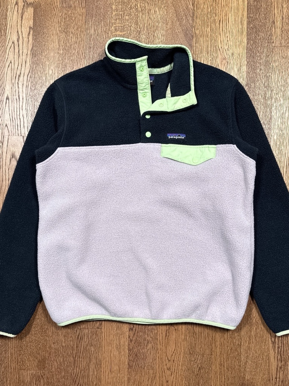 Patagonia Synchilla Snap T Fleece Echo Purple Navy Cream Sweater Womens Small